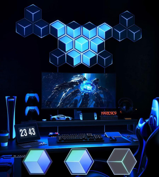 Набір настінних світильників Govee H606A Glide Hexagon Light, 7шт, RGBIC, WI-FI/Bluetooth, Meteor grey