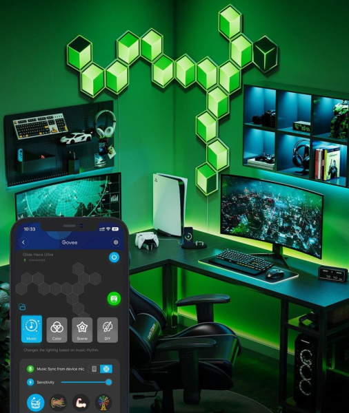 Набір настінних світильників Govee H606A Glide Hexagon Light, 7шт, RGBIC, WI-FI/Bluetooth, Meteor grey