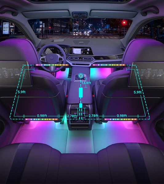 Набір розумного підсвічування для автомобіля Govee H7090 Interior Car Lights, RGBIC, Bluetooth, чорний