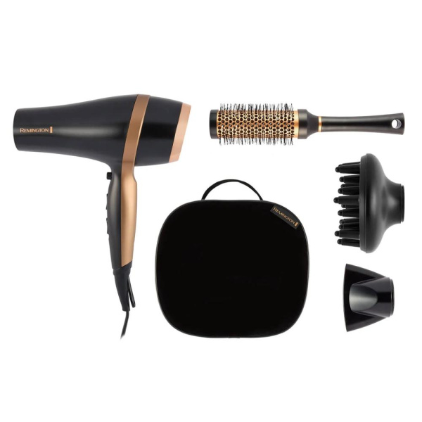 Фен Remington Salon Smooth, 2100Вт, 3 режими, дифузор,гребінець, кейс, іоніз-я, хол. обдув, , чорний