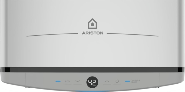 Водонагрівач електр. Ariston плаский слім VELIS TECH 80 EU, 80л, 2*1,5кВт, ун. монтаж, електр. кер-ння, B, Італія, Сірий