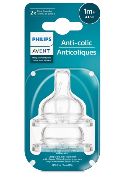 Соска Avent Anti-Colic 1міс+, силіконова, повільний потік, 2шт