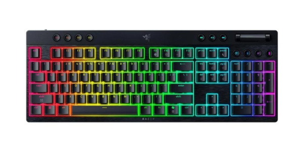 Клавіатура механічна Razer BlackWidow V4 Low-profile HyperSpeed, 104key, Green Switch, USB-A/WL/BT, EN, RGB, чорний