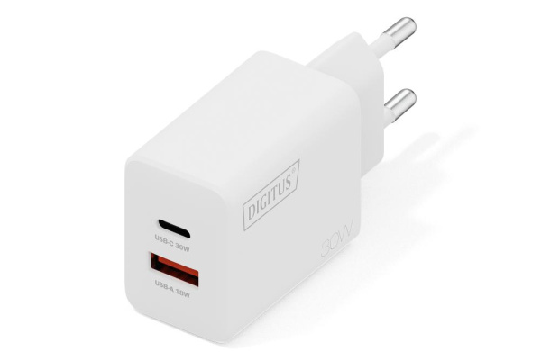 Зарядний пристрій DIGITUS GaN 1хUSB-C, 1хUSB-A, 30W