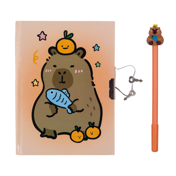 Блокнот із замком та ручкою CAPYBARA 1, 203х225 мм, 50 арк., клітинка, асорті, KIDS Line.