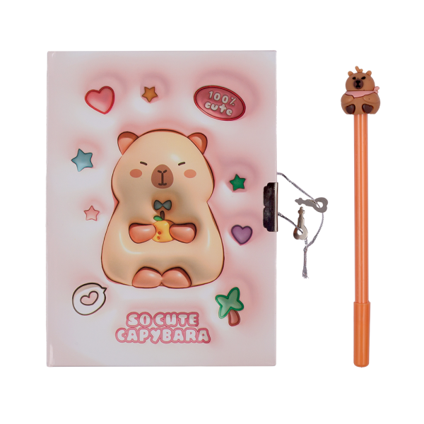 Блокнот із замком та ручкою CAPYBARA, 203х225 мм, 50 арк., клітинка, асорті, KIDS Line