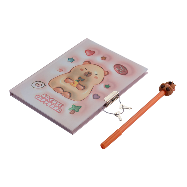 Блокнот із замком та ручкою CAPYBARA, 203х225 мм, 50 арк., клітинка, асорті, KIDS Line