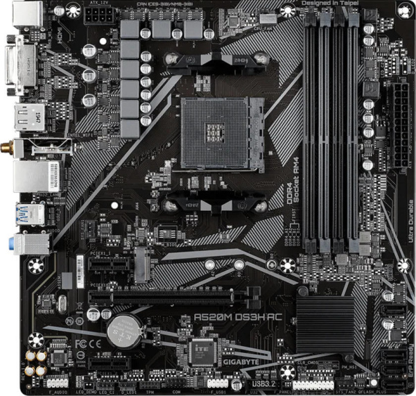 Материнська плата GIGABYTE A520M DS3H AC sAM4 A520 4xDDR4 M.2 HDMI DP Wi-Fi mATX