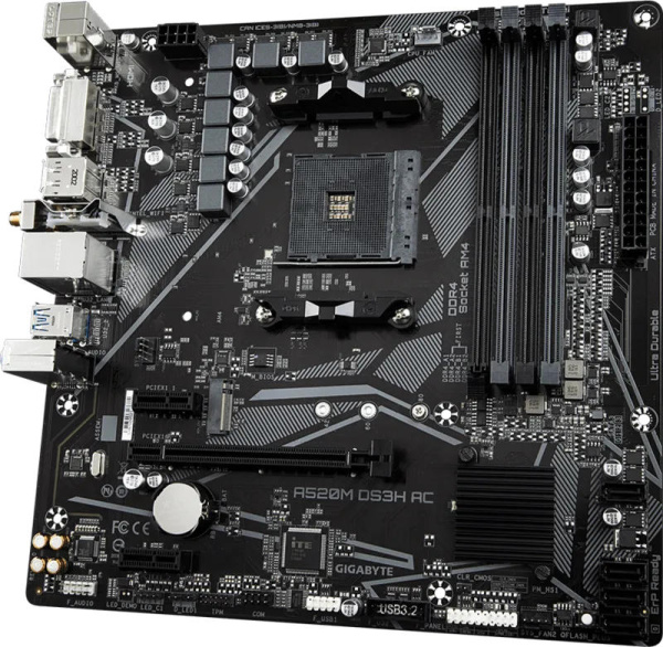 Материнська плата GIGABYTE A520M DS3H AC sAM4 A520 4xDDR4 M.2 HDMI DP Wi-Fi mATX