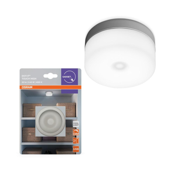 Cвітильник нічник з акумулятором OSRAM DOT-IT TOUCH SLIM 0.45Вт 4000К 30Лм 500мА•год димується USB-A > microUSB білий