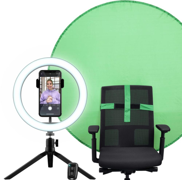Комплект для стримінгу Trust Maku+ 2-in-1 Streaming Kit, зелений фон та кільцева лампа