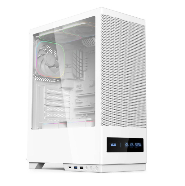 Корпус 2E GAMING  Iconic DS V8202W без БЖ, 1xUSB3.0, 1х USB 2.0, 1xUSB Type-C, 3x120мм ARGB, VGA 330мм, LCS ready, контролер з пультом, дисплей,  TG Side Panel, ATX, білий