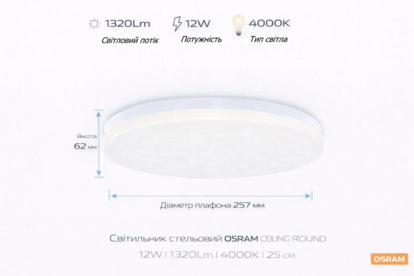 Світильник накладний OSRAM CEILING ROUND 12Вт 4000K 960Лм