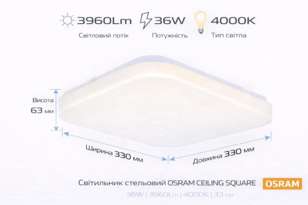 Світильник накладний OSRAM CEILING SQUARE 36Вт 4000K 2880Лм