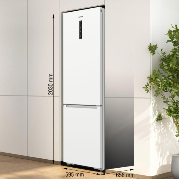 Холодильник з нижн. мороз. камерою Gorenje, 203х66х60см, 2 двері, 283(130)л, А+, Total NF, Зона св-ті, Інвертор, Зовн. Дисп, Wi-Fi, білий