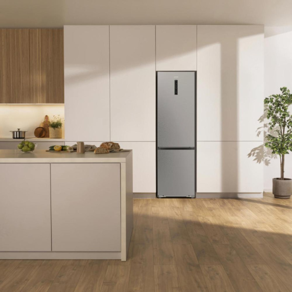 Холодильник з нижн. мороз. камерою Gorenje, 203х66х60см, 2 двері, 283(130)л, А+, Total NF, Зона св-ті, Інвертор, Зовн. Дисп, Wi-Fi, нерж