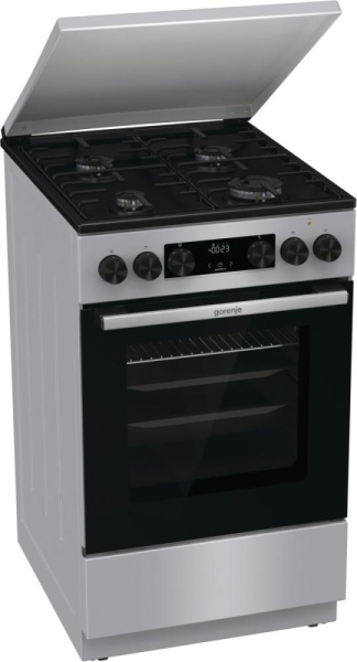 Плита Gorenje комбінована, 70л, 50x60см, метал. кришка, дисплей, IconLed, емальовані реш, титан
