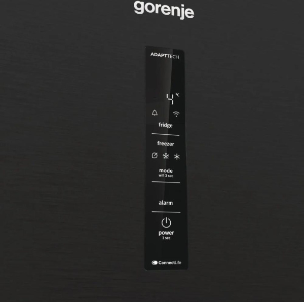 Холодильник з нижн. мороз. камерою Gorenje, 203х66х60см, 2 двері, 257(121)л, А+, Total NF, Зона св-ті, Інвертор, Зовн. Дисп, Wi-Fi, чорний