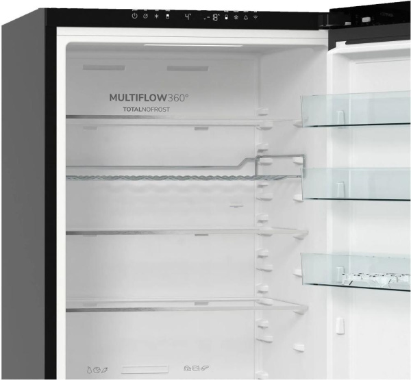 Холодильник з нижн. мороз. камерою Gorenje, 203х66х60см, 2 двері, 257(121)л, А+, NF+, Зона св-ті, Інвертор, Внутр. Дисп, Wi-Fi, Чорний