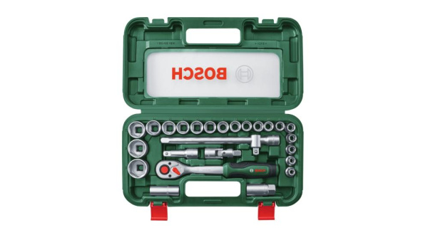 Набір торцевих головок Bosch 1/2" з тріскачкою 265мм, сталь CrV 26шт 0.574кг