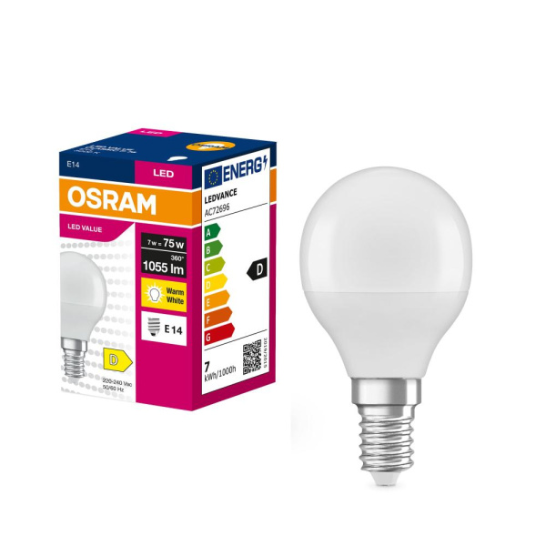 Лампа OSRAM LED E14 7Вт 3000К 1055Лм P75