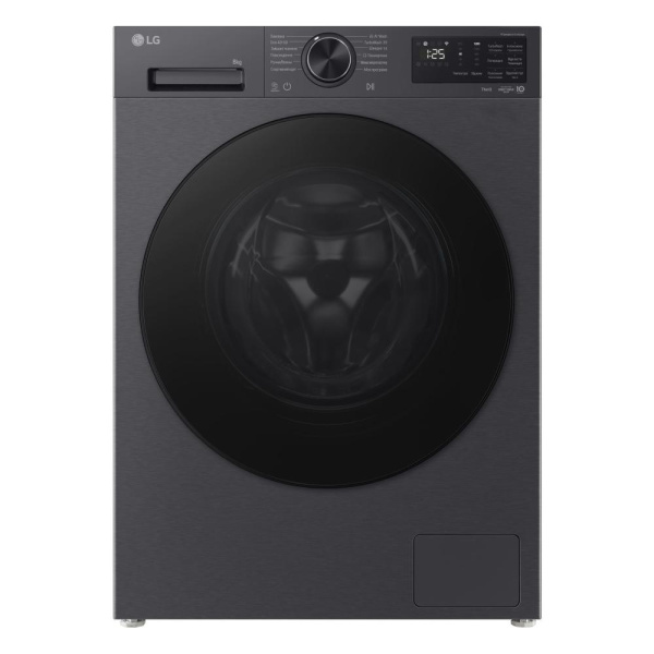 Стиральная машина LG фронтальная, 8кг, 1200, A, 48см, дисплей, пар, инвертор, чорний матовий