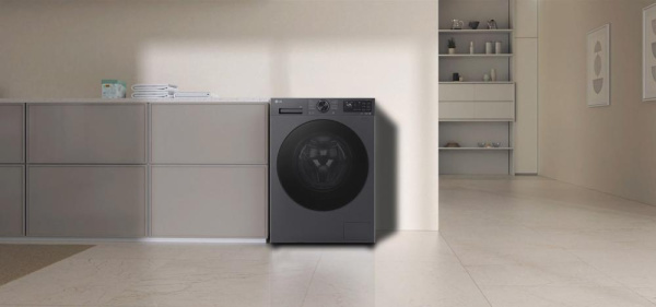 Стиральная машина LG фронтальная, 8кг, 1200, A, 48см, дисплей, пар, инвертор, чорний матовий