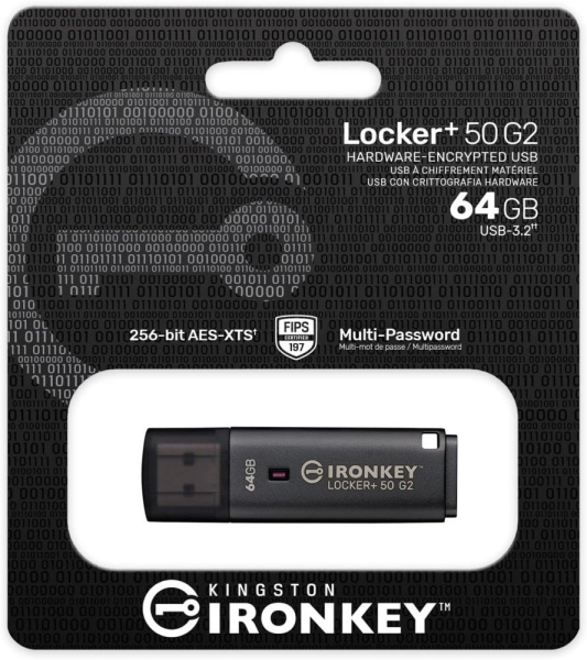 Накопичувач Kingston   64GB USB 3.2 Type-A Gen1 IronKey Locker+ 50 G2