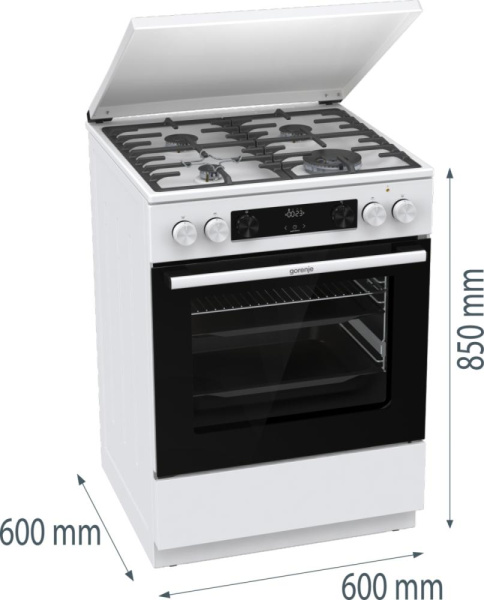 Плита Gorenje комбінована, 71л, 60x60см, дисплей, чавун,з кришкою, програматор IconLed, білий