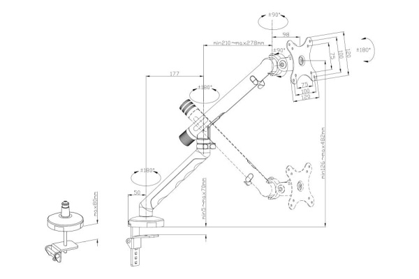 Кріплення DIGITUS Monitor Clamp, до 35"/10кг, з нахилом, поворотом, біле