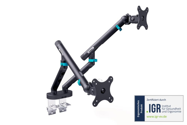 Кріплення DIGITUS Dual Monitor Clamp, 2 x до 35"/10кг, з нахилом, поворотом, чорне