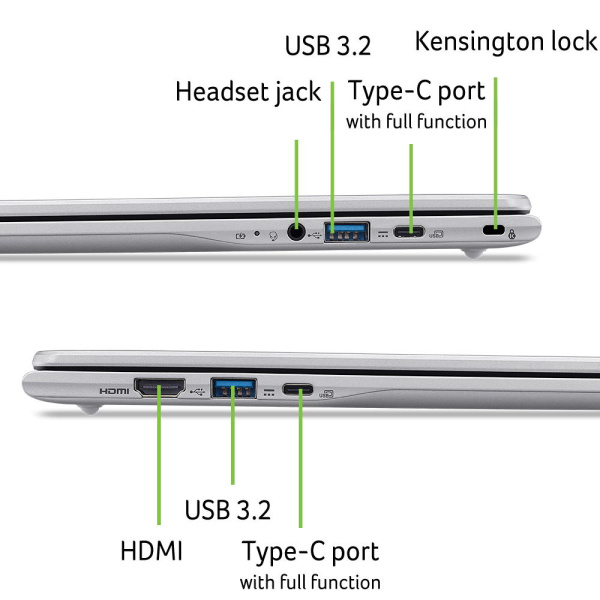 Ноутбук Acer Chromebook CB315-7H 15.6" FHD IPS, Intel C N50, 4GB, F128GB, UMA, ChromeOS, сріблястий
