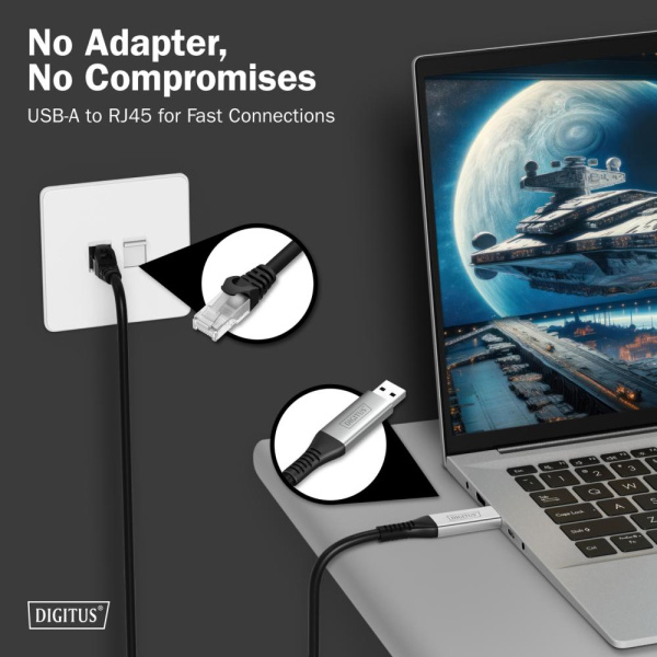 Кабель DIGITUS Ethernet USB-A - RJ45 CAT 6A S/FTP, 1 Gbit/s, 10m, LSZH