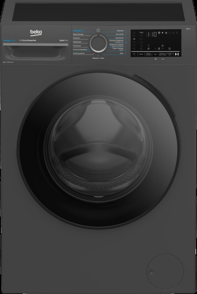 Пральна машина Beko фронтальна, 8кг, 1400, A, 50см, дисплей, пар, інвертор, темно-сірий