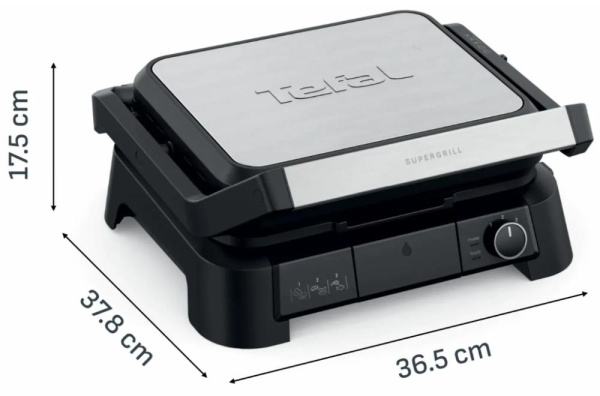 Гриль Tefal прижимний SuperGrill 4in1 2000Вт, темп. режимів-3, з`ємні пластини, метал