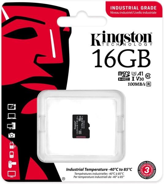 Карта пам'яті Kingston microSD   16GB C10 UHS-I U3 A2 V30 R100/W80MB/s Industrial