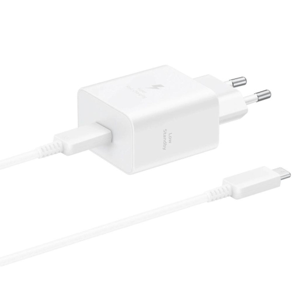 Зарядний пристрій мережевий Samsung 45Вт USB-С PD PPS, кабель USB-C > USB-C, 1.8м, білий