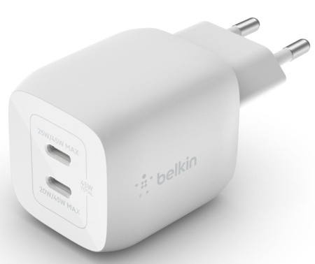 Зарядний пристрій мережевий Belkin 45Вт 2хUSB-С GAN PD PPS, білий