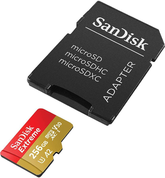 Карта памяти SanDisk microSD  256GB C10 UHS-I U3 R190/W130MB/s Extreme V30 + SD
