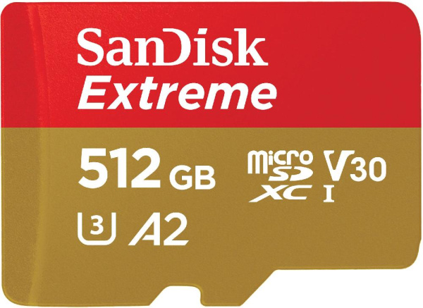Карта памяти SanDisk microSD  512GB C10 UHS-I U3 R190/W130MB/s Extreme V30 + SD