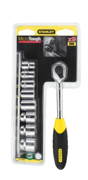 Набор торцевых головок Stanley MicroTough, 3/8", 8-19мм, 9 ед.