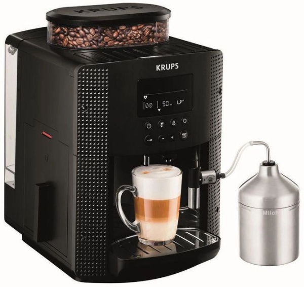 Кофемашина Krups  Essential , 1,7л, зерно, автомат.капуч, черный