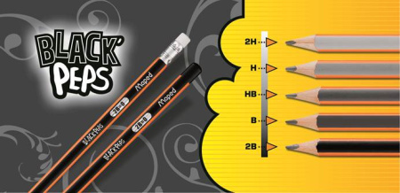 Олівець графітовий BLACK PEPS, з гумкою, твердість НВ