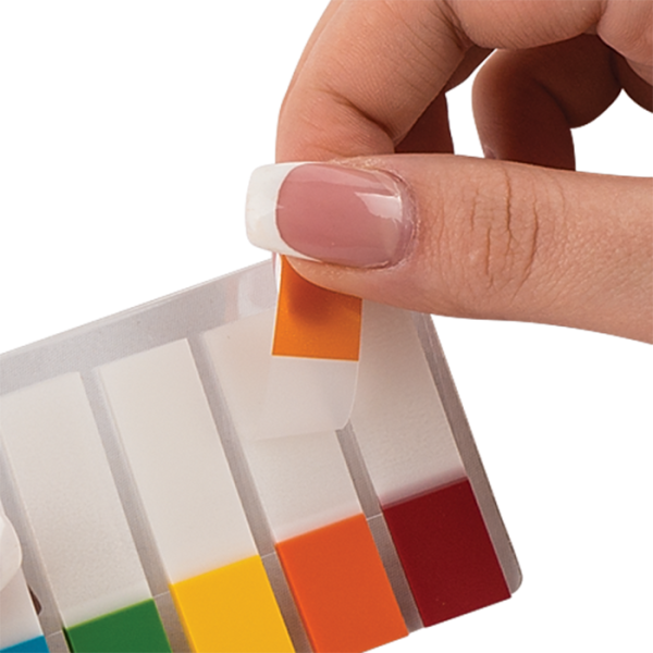 Закладки пластикові ПОЛОВИНКИ, NEON, з клейким шаром, 45x12 мм, 5 кол. по 20 арк.