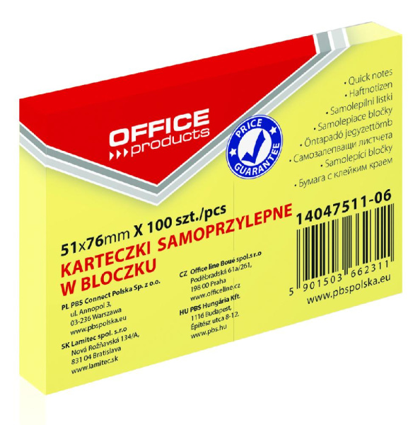 Блок паперу для нотаток PASTEL, з клейким шаром, 51х76 мм, 100 арк.