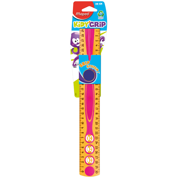 Лінійка пластикова KIDY'GRIP, 30см, двостороння шкала, асорті