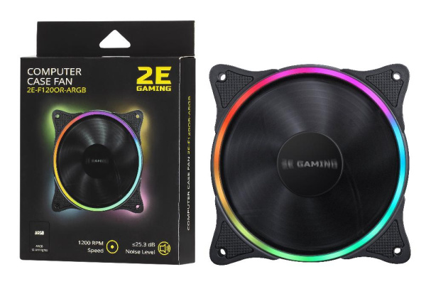 Корпусний вентилятор 2E GAMING F120OR-ARGB, 120мм, 1200rpm, 3pin, 3pin +5VARGB, 25.3dBa, чорний