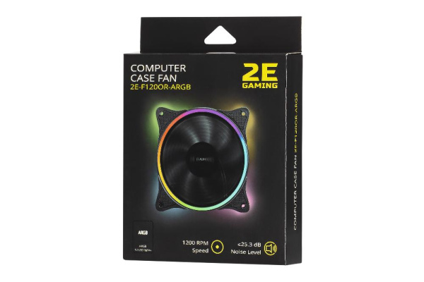 Корпусний вентилятор 2E GAMING F120OR-ARGB, 120мм, 1200rpm, 3pin, 3pin +5VARGB, 25.3dBa, чорний