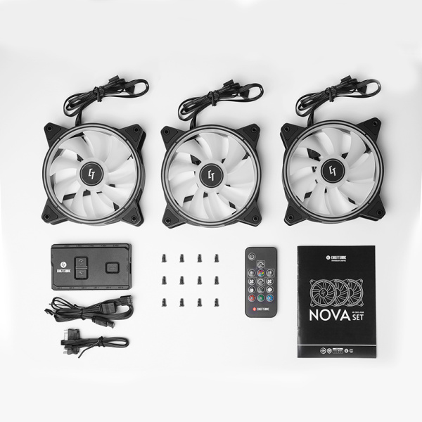 Набор корпусных вентиляторов CHIEFTEC Chieftronic NOVA 3in1 ARGB, 3x120мм, 1600rpm, 4pin PWM+3pin ARGB, 24dBa+Fan HUB+Remote Control