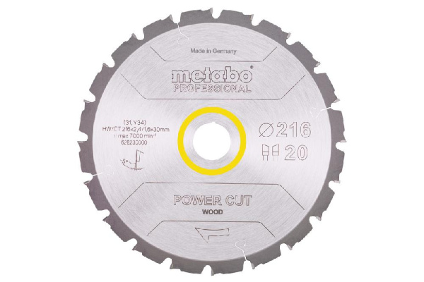 Диск пильный Metabo POWER CUT WOOD - PROFESSIONAL, 216х2.4х30мм, 1.8мм, 20 зубцов